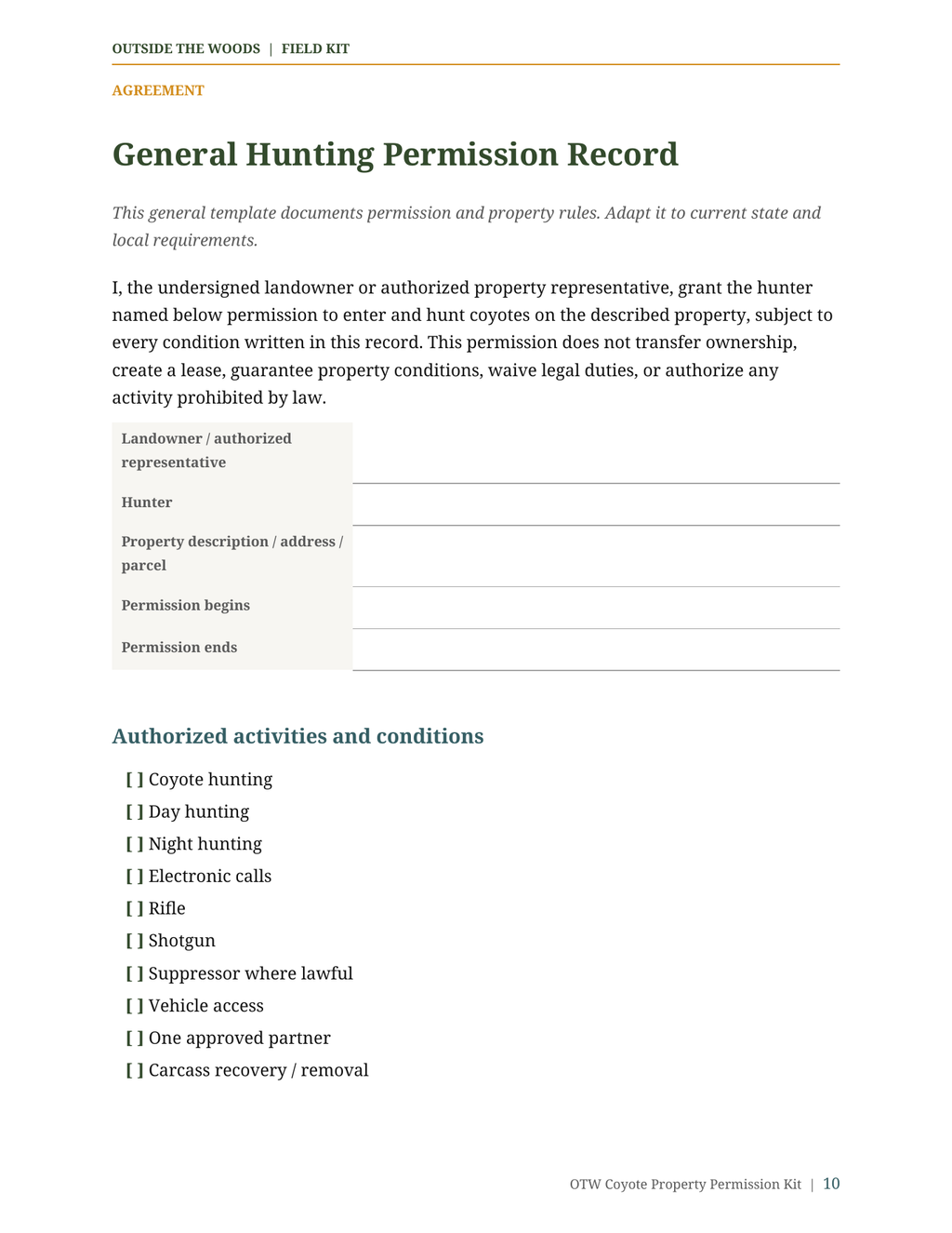 Coyote Property Permission Kit: Ask Better & Earn Landowner Trust