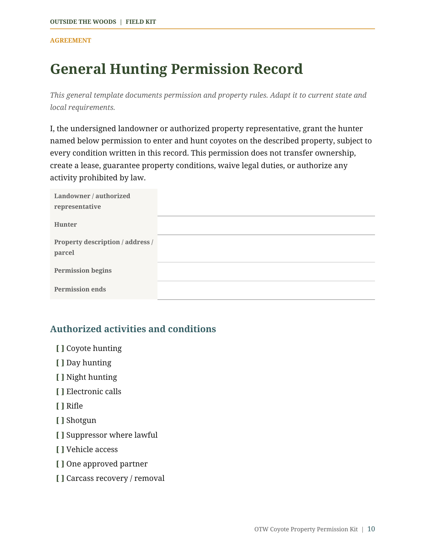 Coyote Property Permission Kit: Ask Better & Earn Landowner Trust