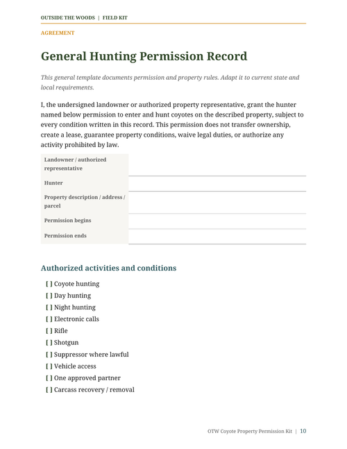 Coyote Property Permission Kit: Ask Better & Earn Landowner Trust
